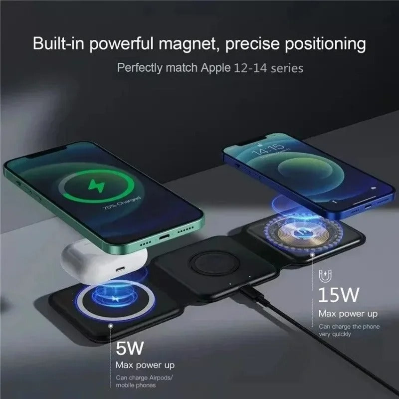 Portable 3-in-1 Fast Wireless Charger – iPhone, Watch & AirPods