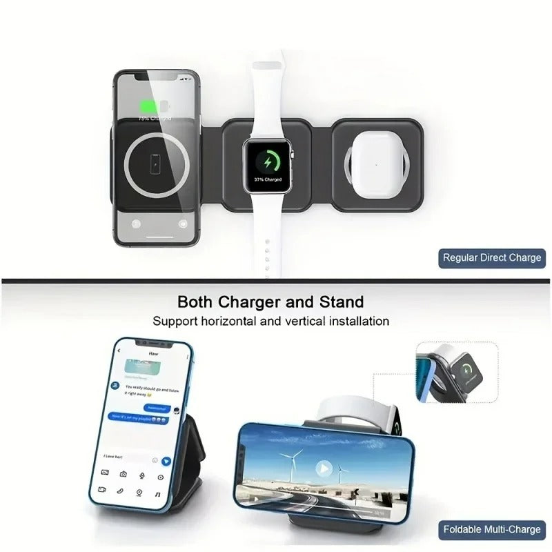 Portable 3-in-1 Fast Wireless Charger – iPhone, Watch & AirPods