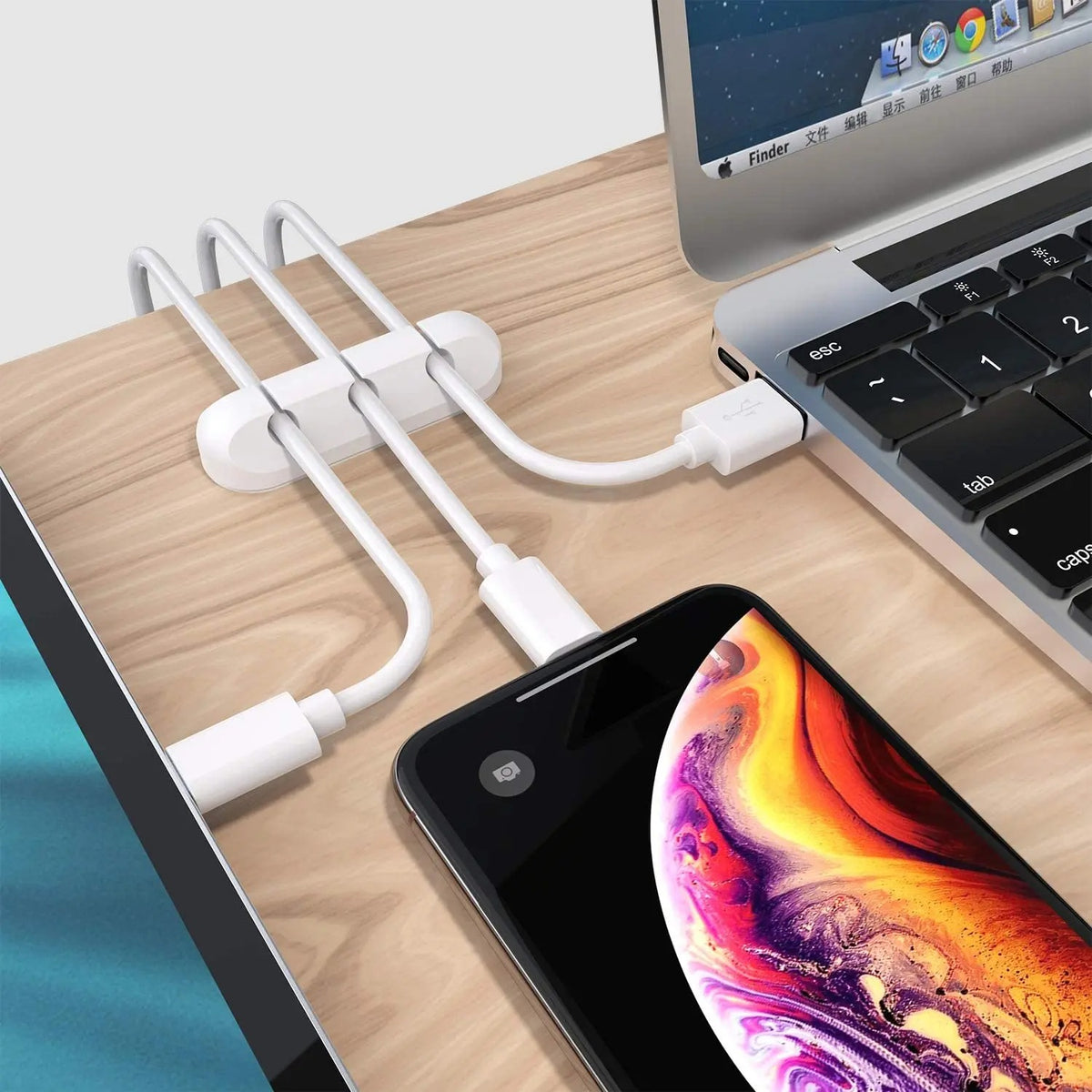Silicone Cable Organiser - Desktop Cord Holder for USB, Chargers & Cables