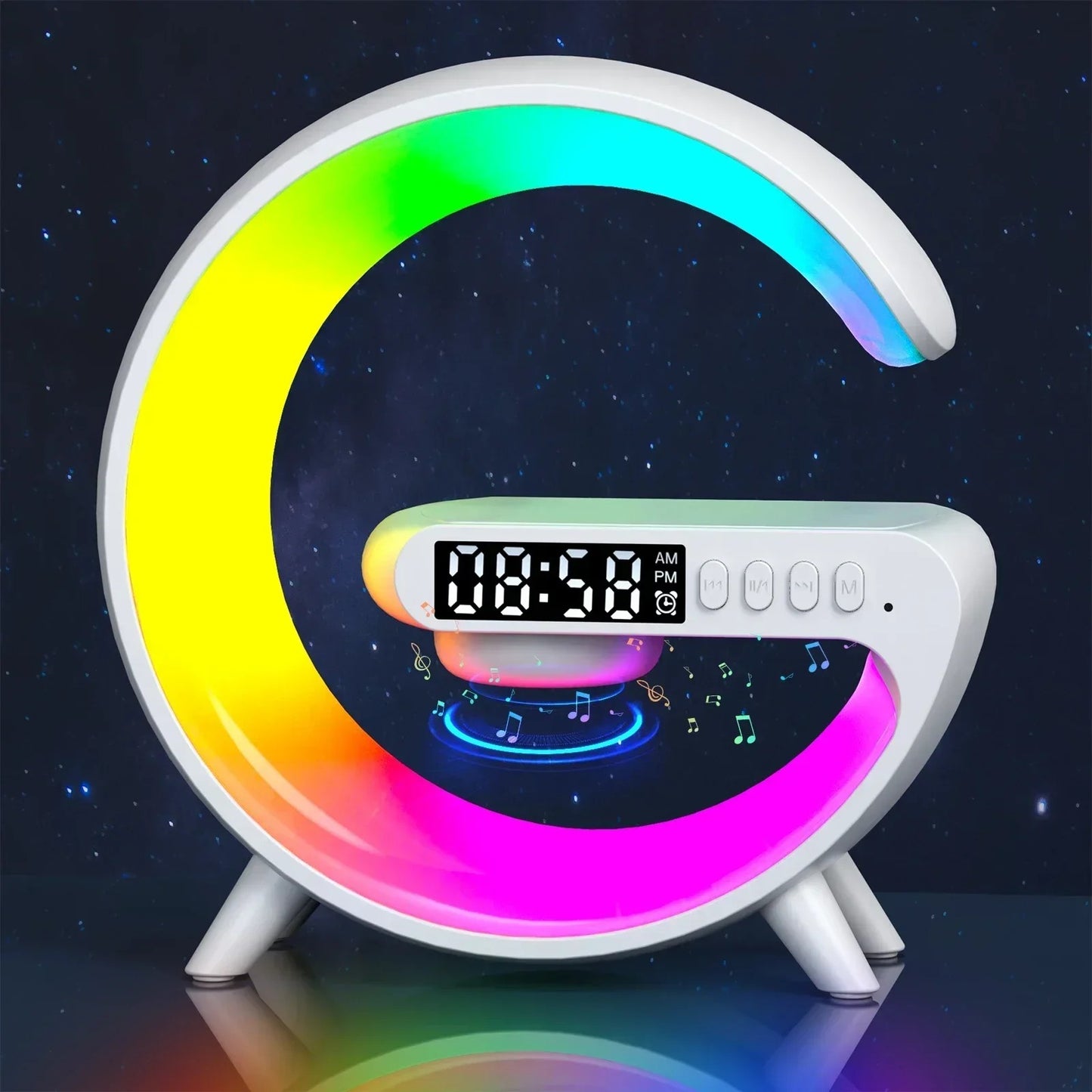 Multifunction Wireless Charging Dock with RGB Light, Alarm Clock & Speaker