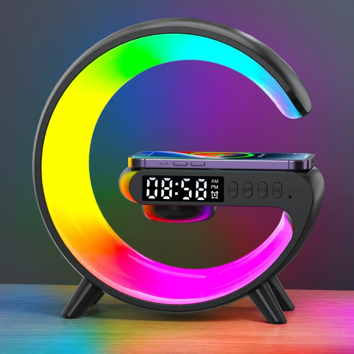 Multifunction Wireless Charging Dock with RGB Light, Alarm Clock & Speaker